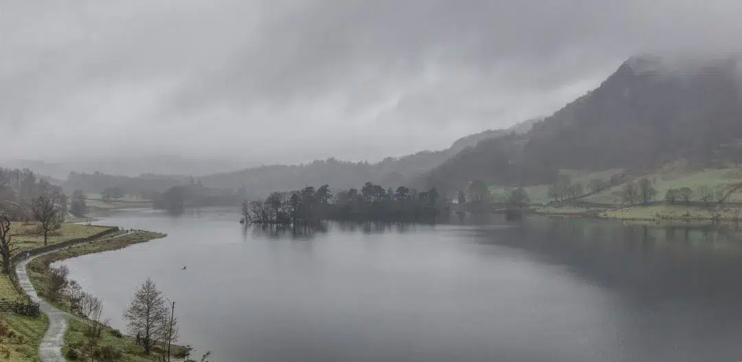 Rydal Water on a rainy day